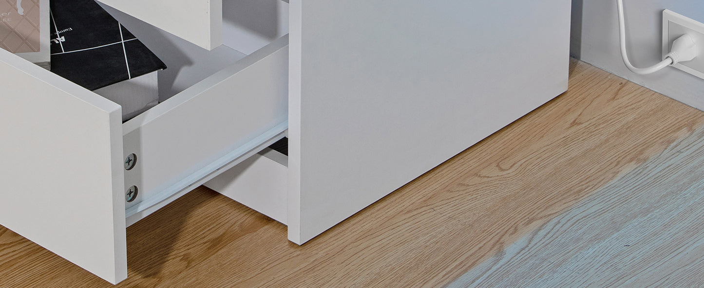 Nightstand RGB LED Light Bedside Table Cabinet with 2 Drawer Bedroom High Gloss