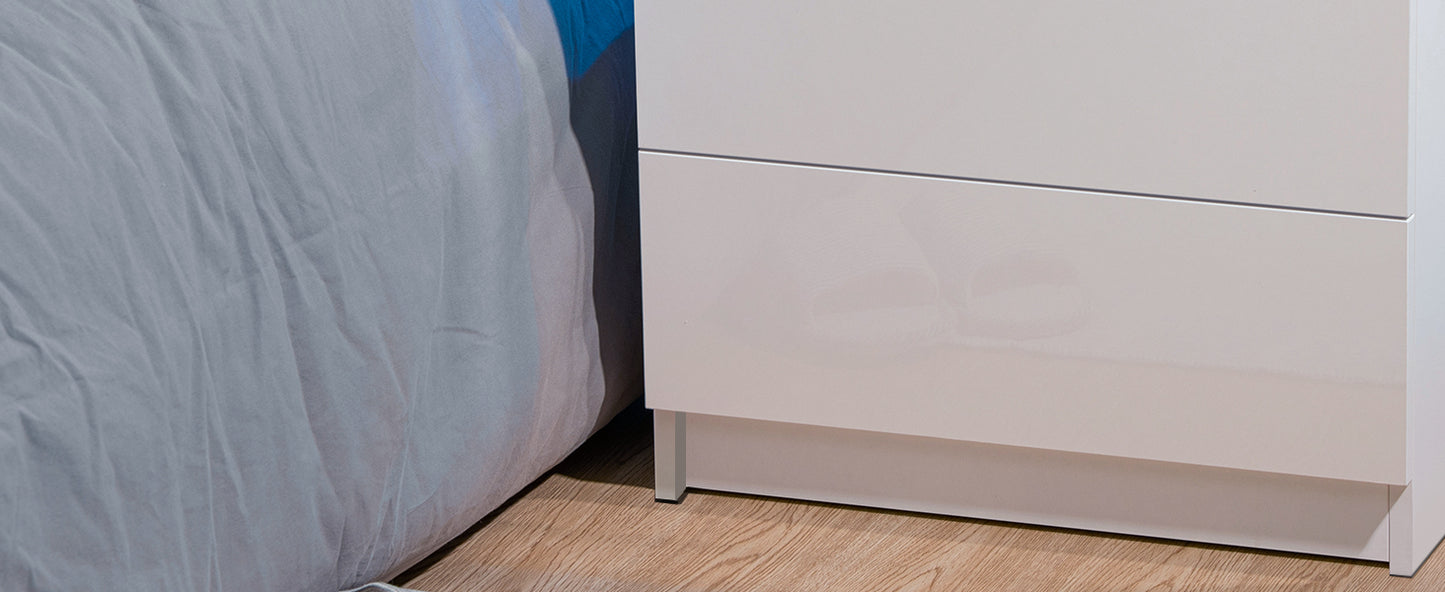 Nightstand RGB LED Light Bedside Table Cabinet with 2 Drawer Bedroom High Gloss