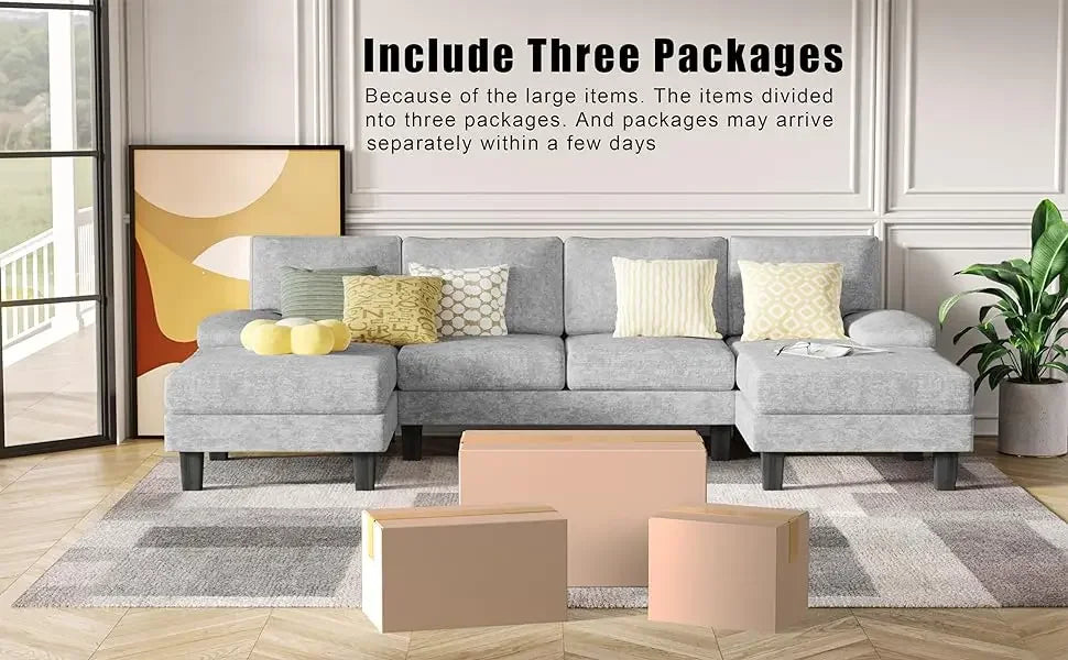 YESHOMY Convertible Sectional Sofa U-Shaped Couch with Soft Modern Cotton Chenille Fabric for Living Room, Oversized Seats with