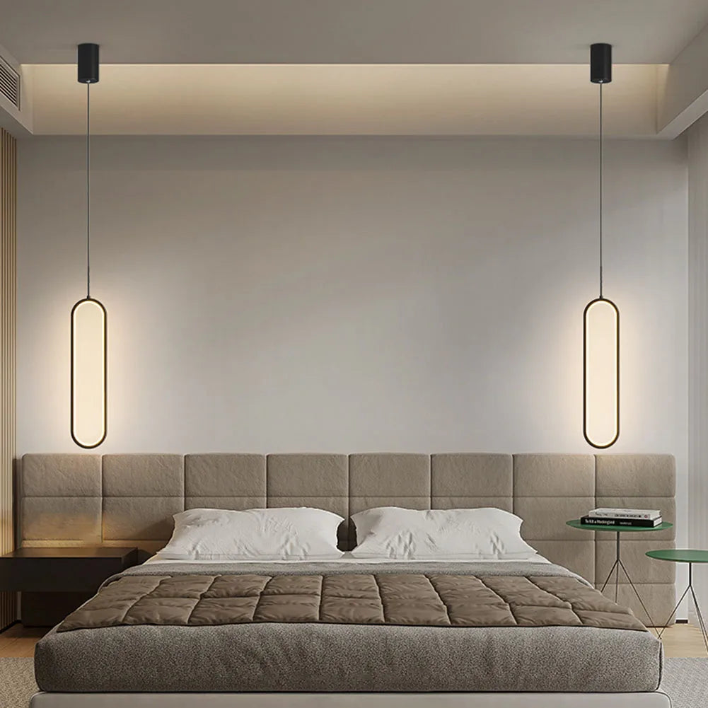 Minimalist LED Pendant Light Gold Black Nordic Bedroom Suspensions Luminaire Warm White Bedside Decorative Lamp Metal Home Decor