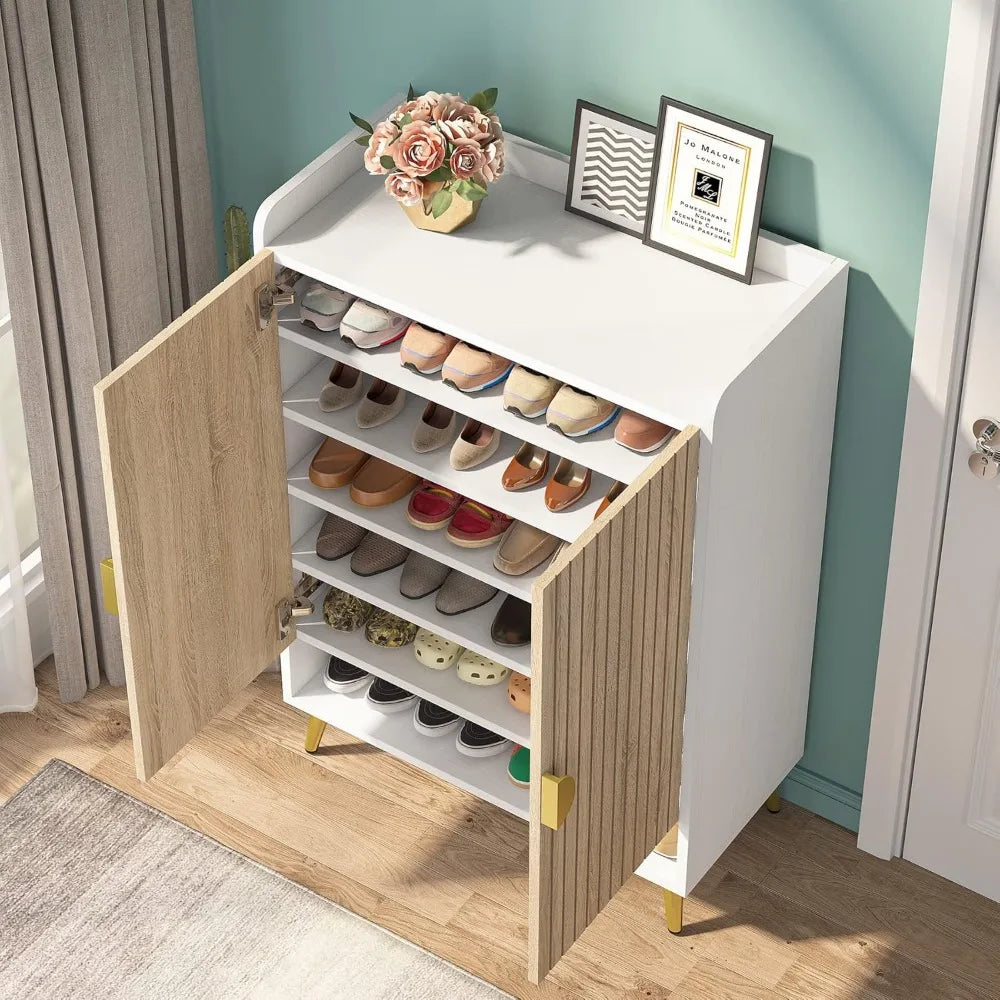 ShoeCabinet with Doors,7-Tier Shoe Storage Cabinet with Adjustable Shelves,Wooden Shoes Rack Shoefor Entryway,Closet,Living Room