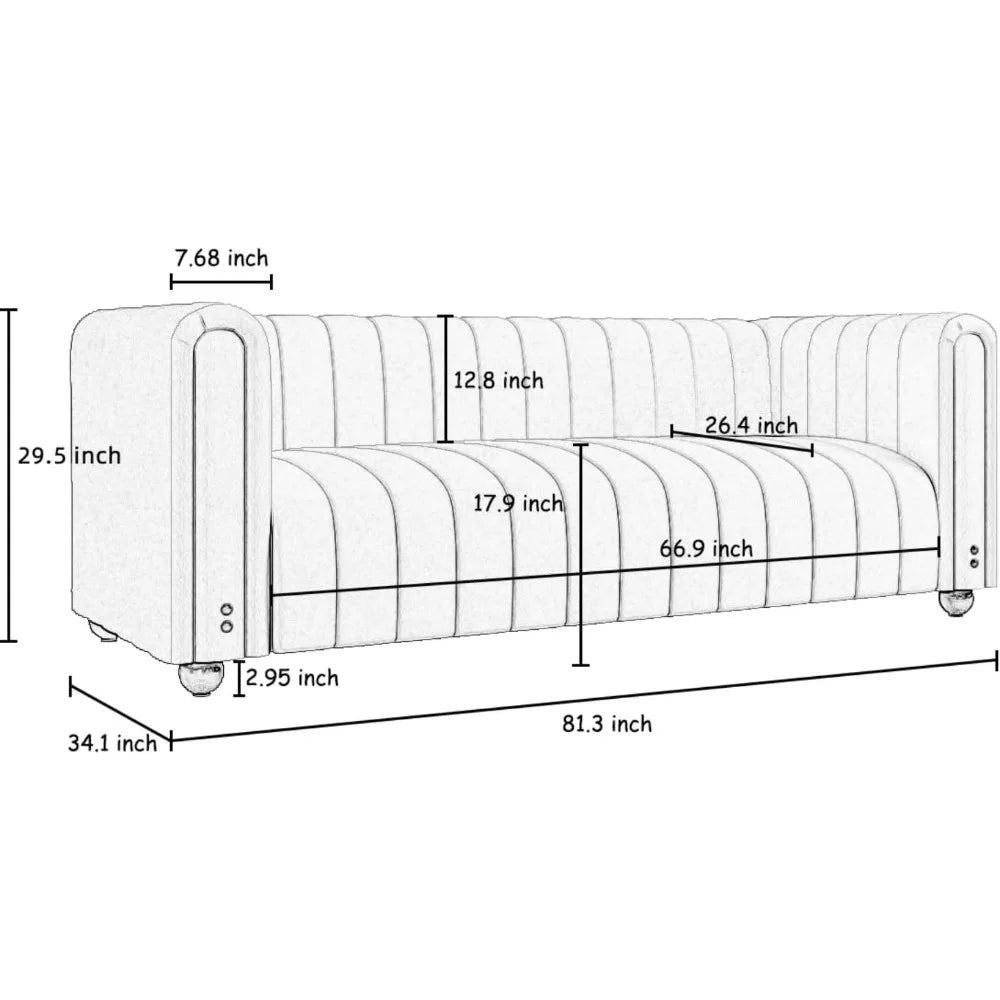 Green Velvet Couch, 81.3 Wide Modern Couch Small Spaces LoveSeat with Gold Leg, Comfy 3 Seat Extra Deep Sofas for Living Room