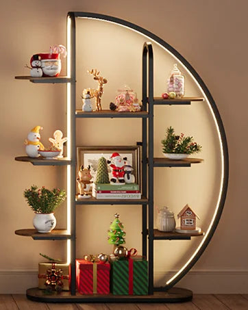 Big Plant Stand Indoor with LED Light, 65”Tall Metal Plant Shelf Flower Stand for Multiple Plants, 9 Tier Moon-Shaped Plant Rack