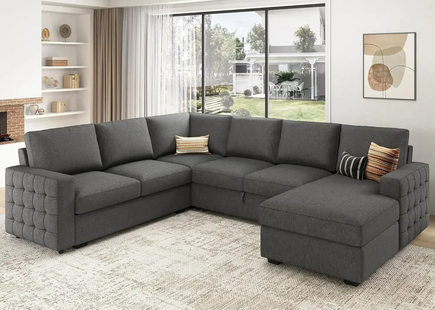 Sectional Sofa with Storage Chaise U Shaped Sectional Couch for Living Room,Velvet Sleeper Sectional Couch with Pullout Bed