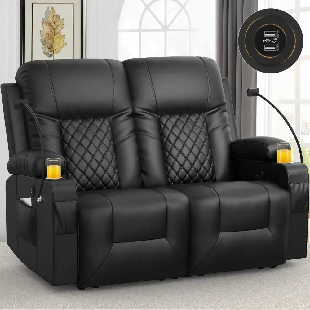 Loveseat Recliner Sofa, 2 Seater Reclining Loveseat Sofa, PU Leather Recliner Loveseat Couch, Modern Recliner Chair for Living