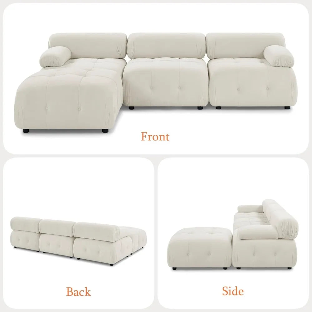 Modular Sectional Sofa,93"Green Velvet Sectional Cloud Couches for Living Room,Modern L-Shaped Sofa for Bedroom Apartment Office