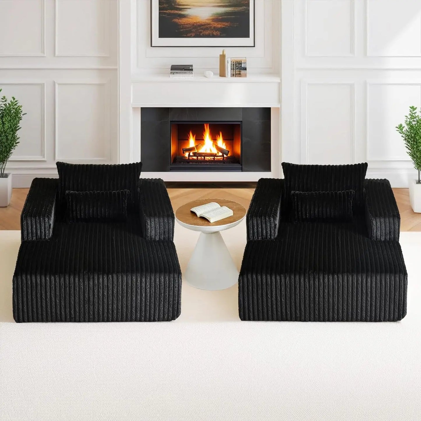 Oversized Chaise Lounge Chair Indoor,48.5" Upholstered Plush Corduroy Sofa W Armrests&Pillows,Comfy Lounge Sofa Deep Seat Sofa