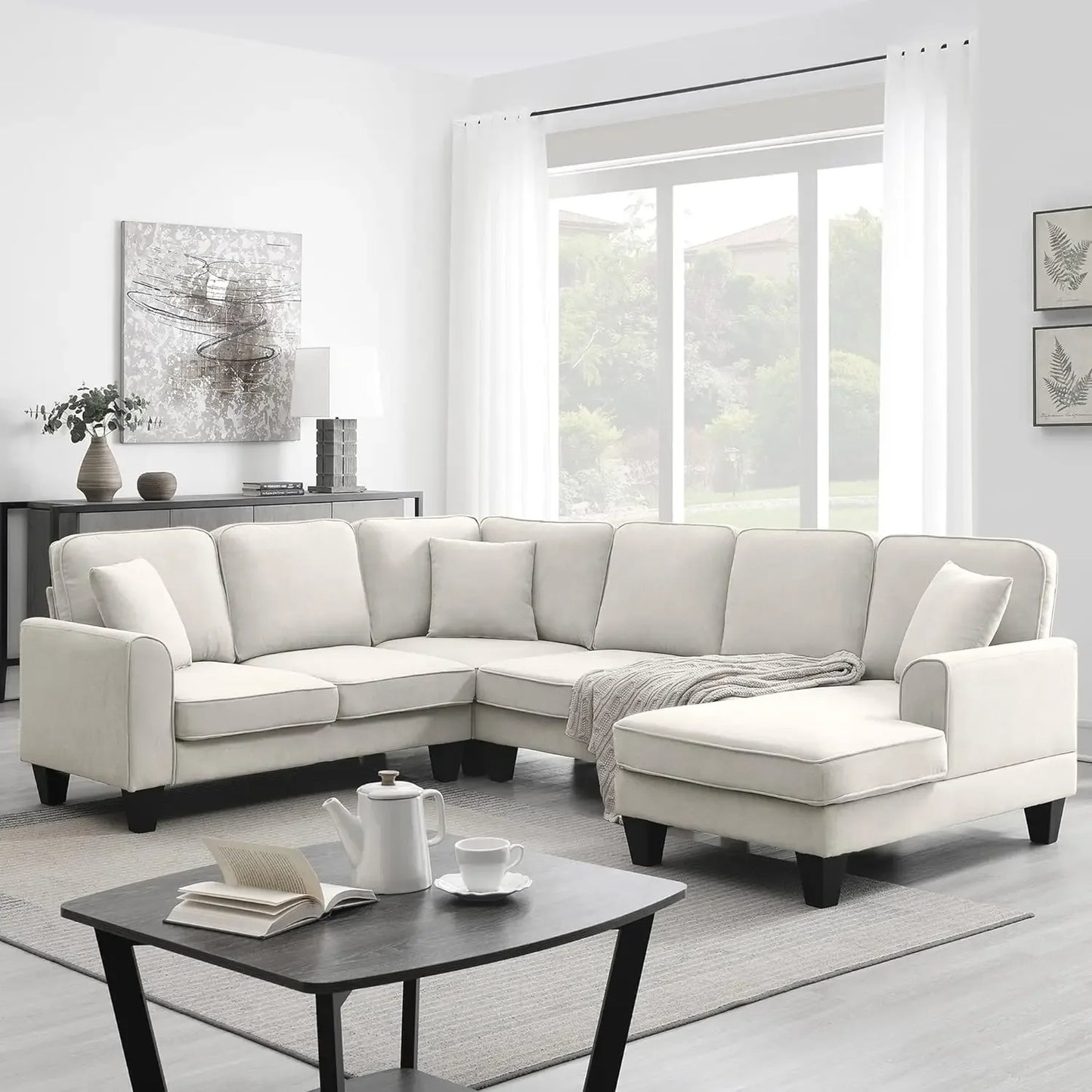 Modern Convertible Sectional Sofa,U Shape Sectional Sofa for Living Room, 7 Seat L Shaped Living Room Sofa Set with Ottoman