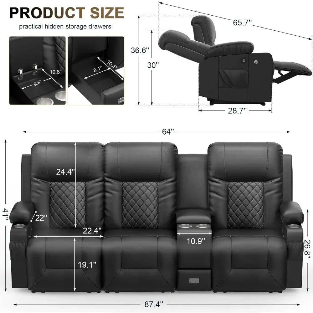 Living Room Sofa Set, 3 Seat Reclining Sofa and 2PC 360° Swivel Recliner Chair with Heat and Massage for Living Room Sofa