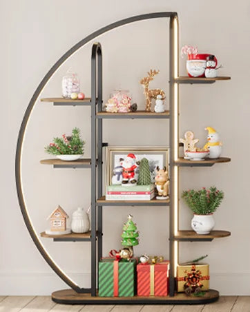 Big Plant Stand Indoor with LED Light, 65”Tall Metal Plant Shelf Flower Stand for Multiple Plants, 9 Tier Moon-Shaped Plant Rack