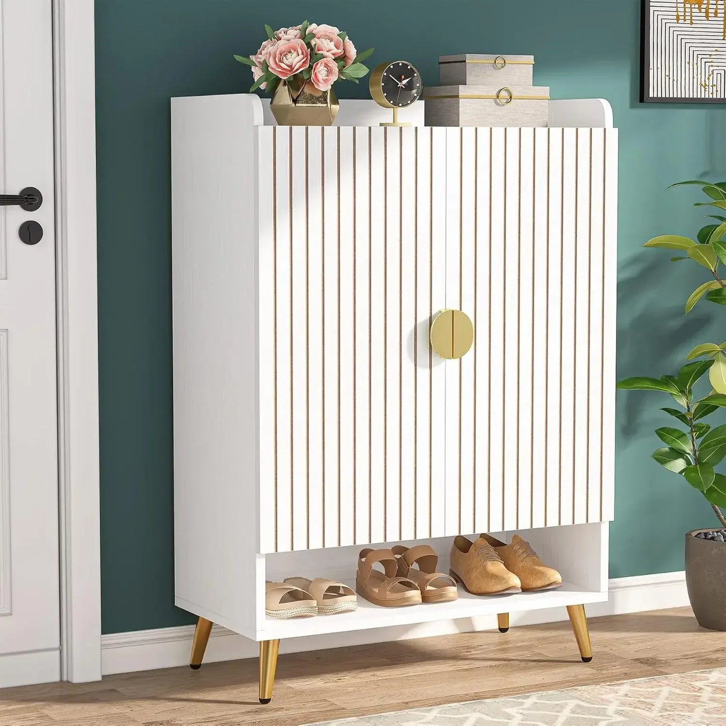 ShoeCabinet with Doors,7-Tier Shoe Storage Cabinet with Adjustable Shelves,Wooden Shoes Rack Shoefor Entryway,Closet,Living Room