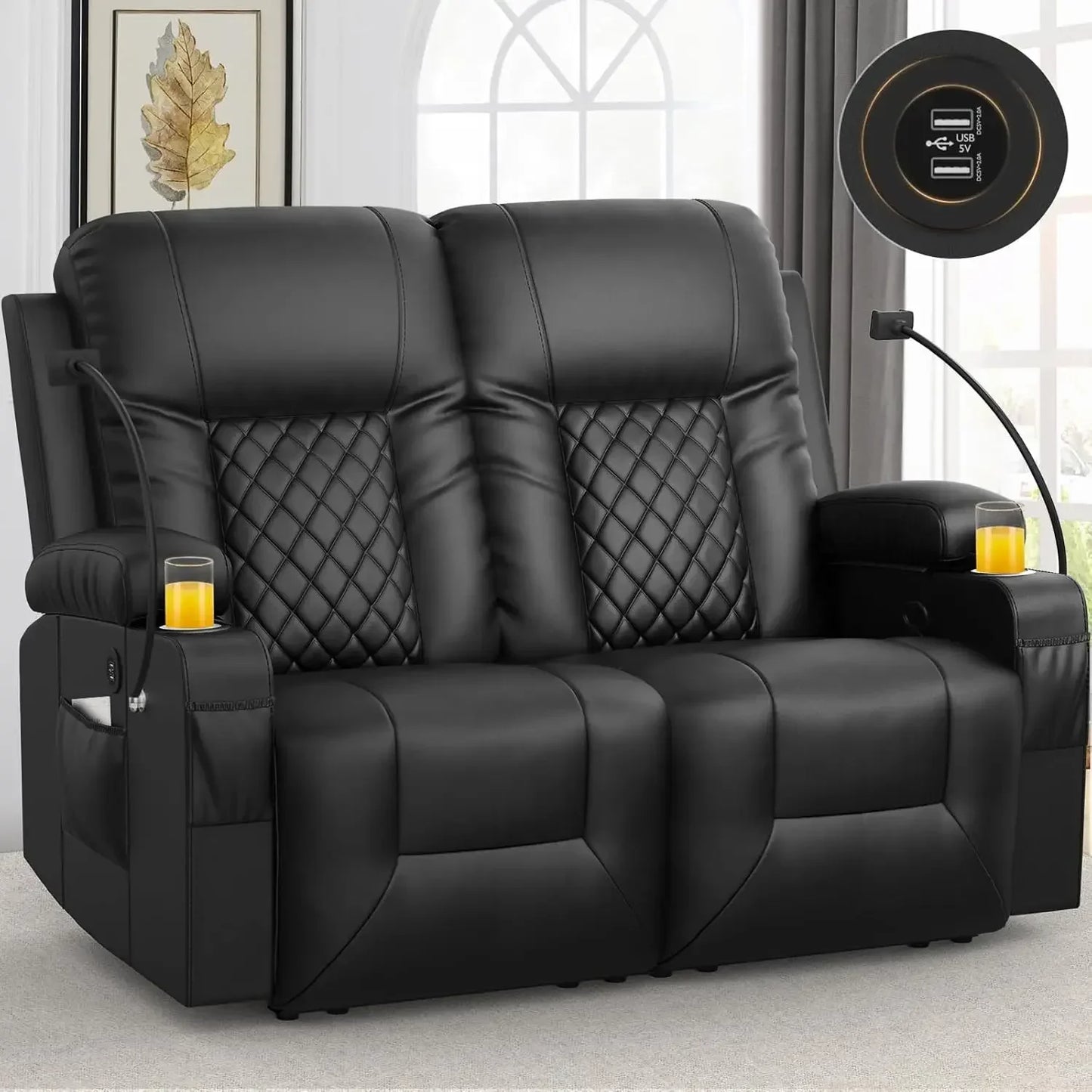 Loveseat Recliner Sofa, 2 Seater Reclining Loveseat Sofa, PU Leather Recliner Loveseat Couch, Modern Recliner Chair for Living
