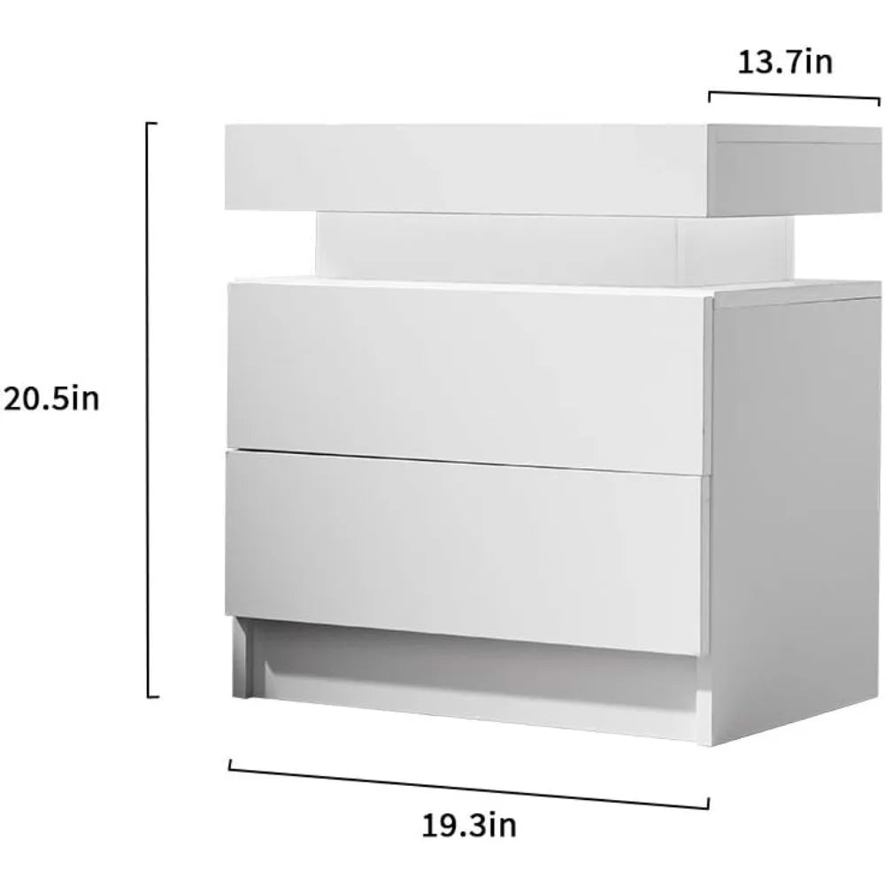 Nightstand Set of 2 LED Nightstand with 2 Drawers,Bedside Table with Drawers for Bedroom Furniture,Side Bed Table , White
