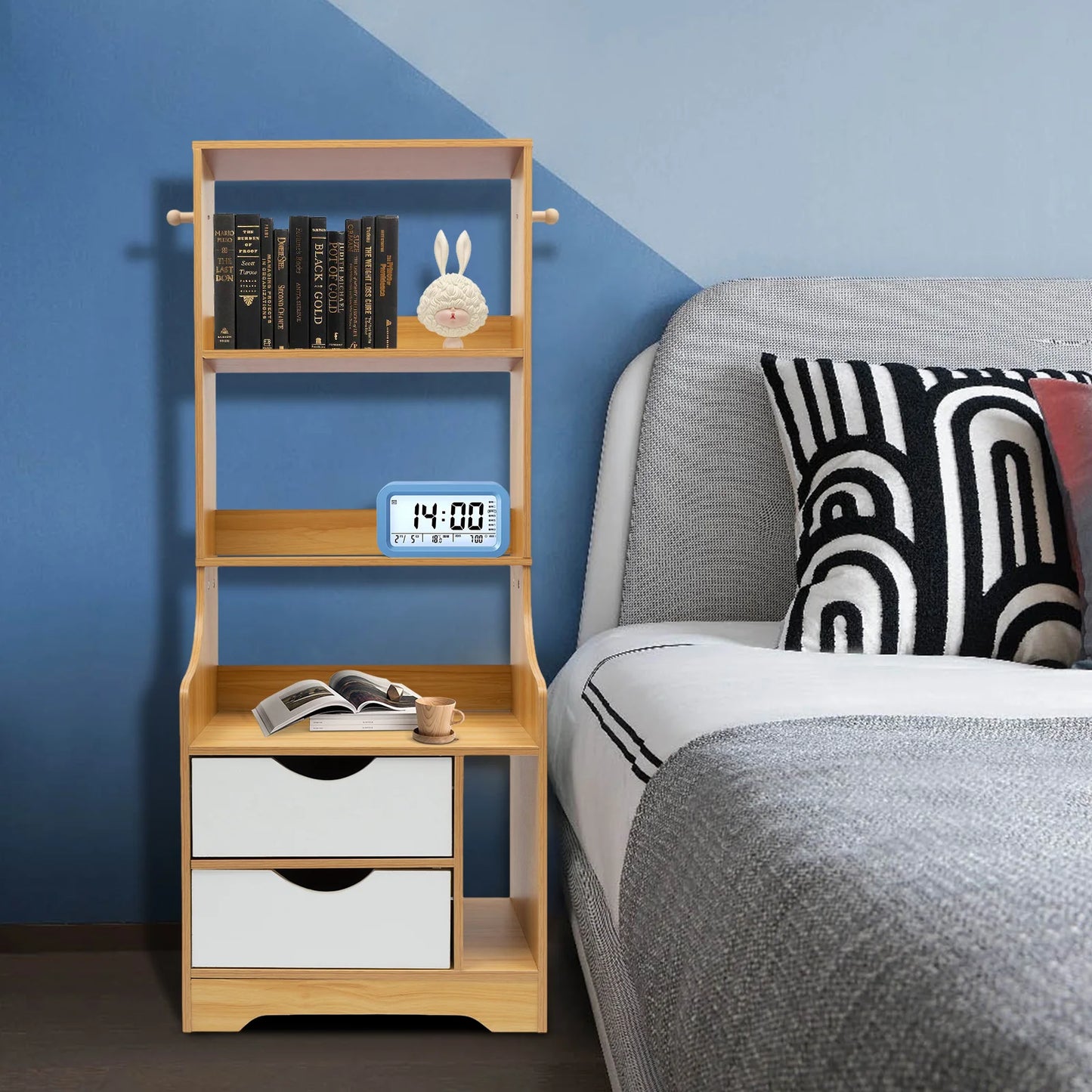 Modern End Table Wood Nightstand Side Table Cabinet Bedside Table with 2 Drawers