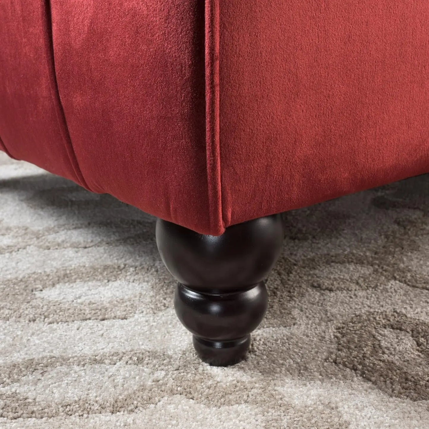 Knight Home Rubie Velvet Chaise, Garnet 54.5D x 28.5W x 30.25H in