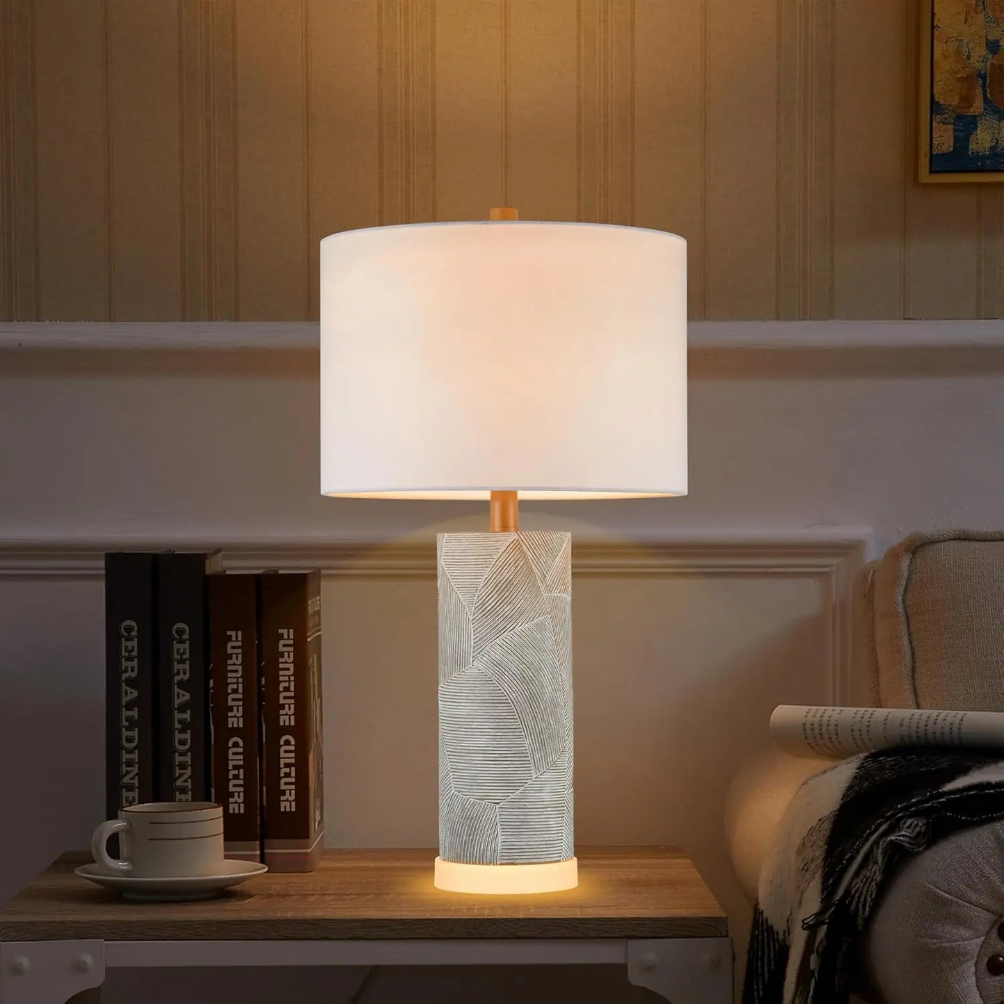 23.25 Table Lamps for Living Room Set of 2 Distressed Gray Table Lamps with Luminous LED Base Bedside Table Lamps for Bedroo