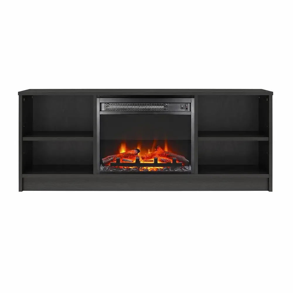 Electric Fireplace TV Stand Black Oak Media Storage Console Heater LED Flames Adjustable Shelves 55" TV 47.44"x15.67"x18.58" H