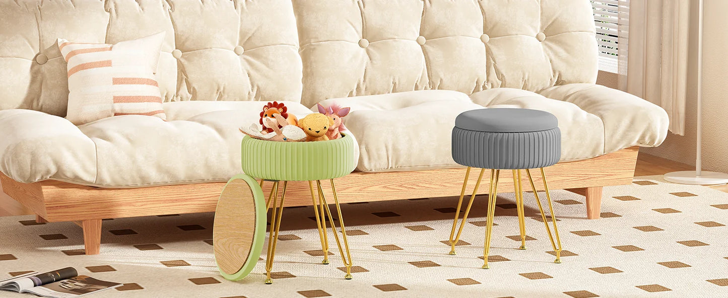 Redlife Velvet Vanity Stool Chair with Storage Multifunctional Makeup Chair Footrest with Anti-Slip Feet for Living Room Bedroom