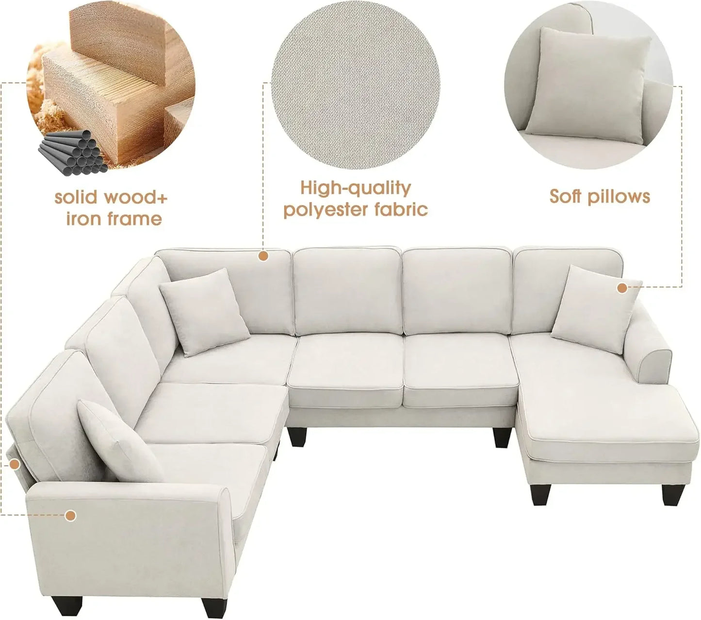 Modern Convertible Sectional Sofa,U Shape Sectional Sofa for Living Room, 7 Seat L Shaped Living Room Sofa Set with Ottoman