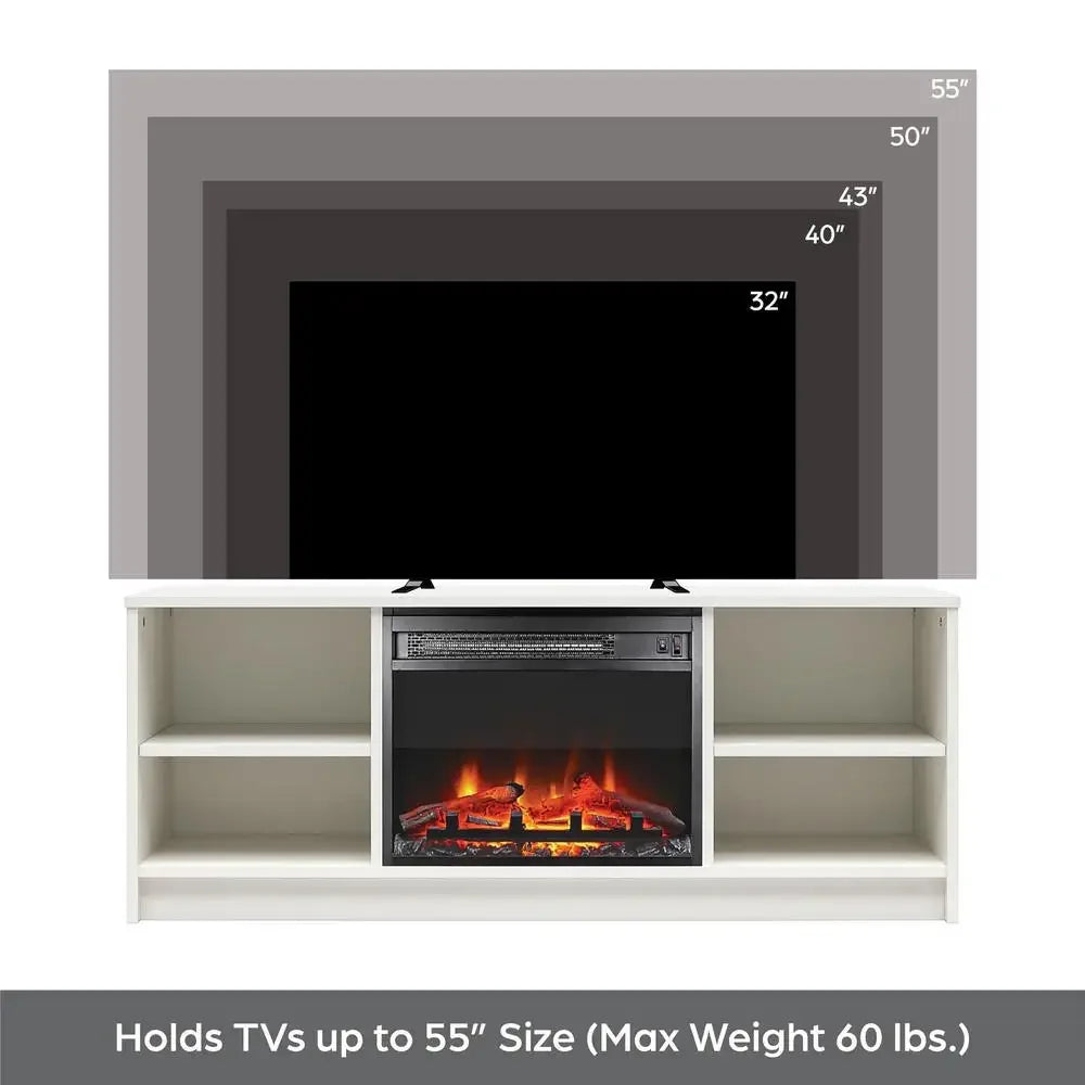 Electric Fireplace TV Stand Black Oak Media Storage Console Heater LED Flames Adjustable Shelves 55" TV 47.44"x15.67"x18.58" H