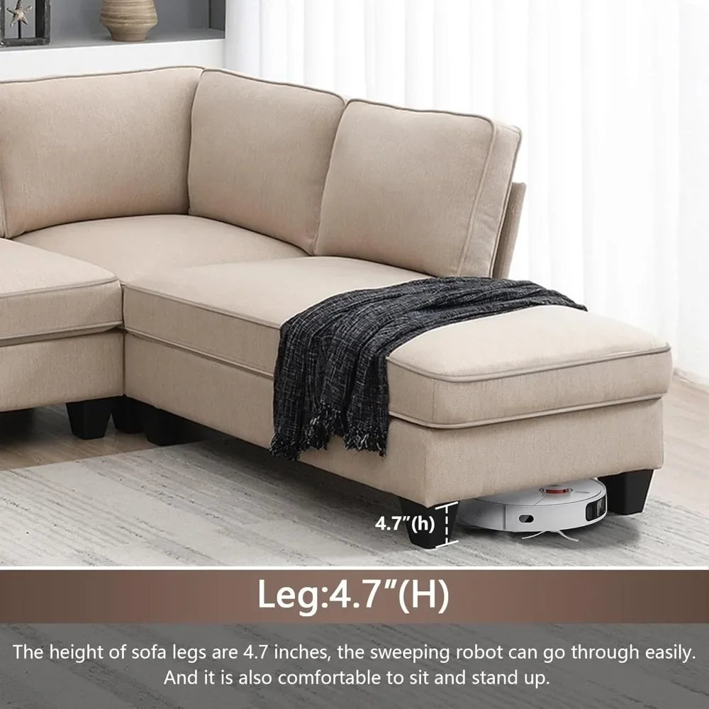Modern Convertible Sectional Sofa,U Shape Sectional Sofa for Living Room, 7 Seat L Shaped Living Room Sofa Set with Ottoman