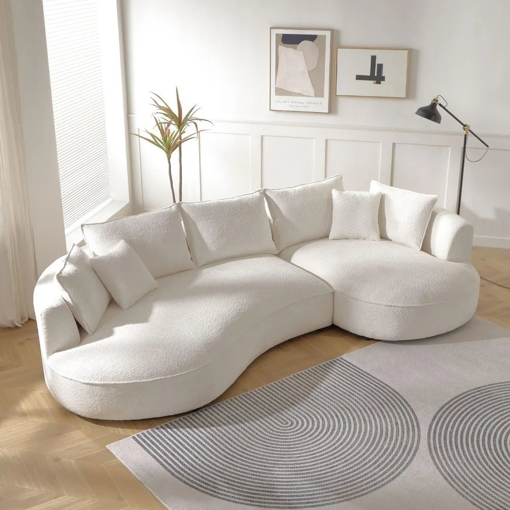 124.8" Modern Curved Sofa Couch, Upholstery Boucle Sofa Couch with Pillows, Right Hand Facing Sectional Boucle Fabric Couch