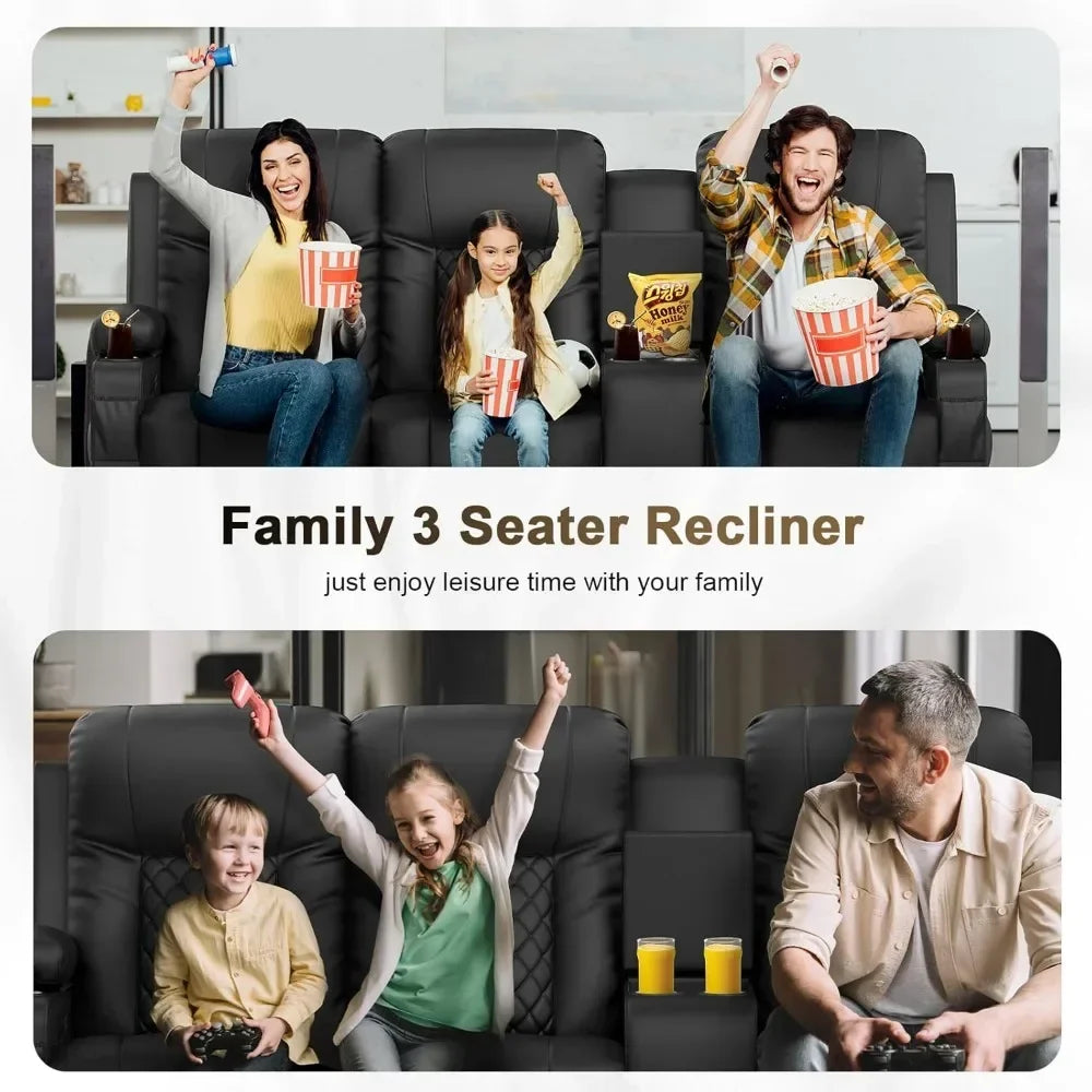 Living Room Sofa Set, 3 Seat Reclining Sofa and 2PC 360° Swivel Recliner Chair with Heat and Massage for Living Room Sofa