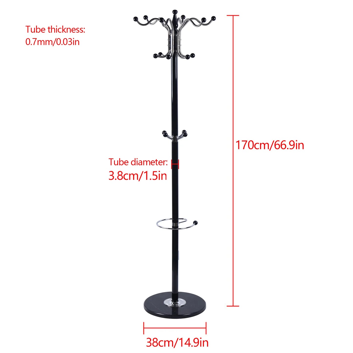 Metal Coat Tree Coat Racks with 16 Hooks Hat Jacket Stand Tree Holder Hanger Rack Marble Base