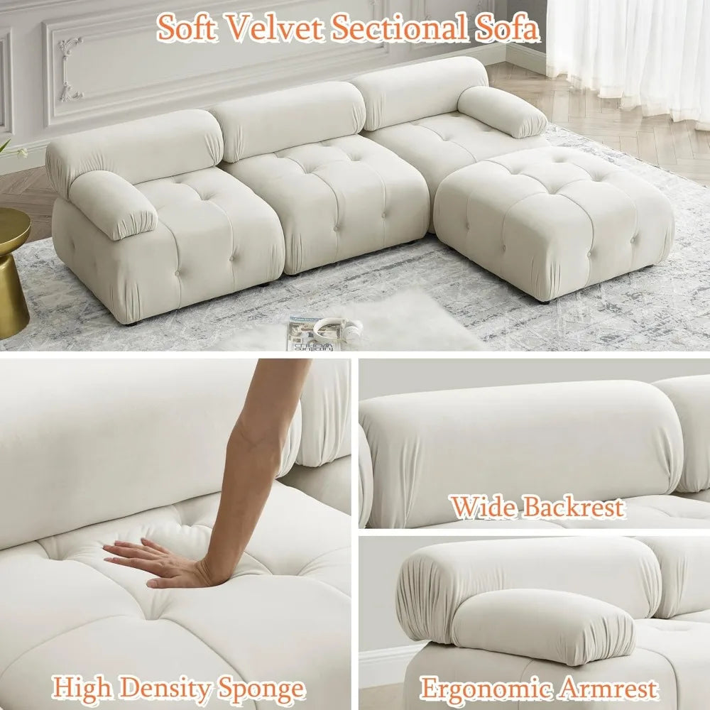 Modular Sectional Sofa,93"Green Velvet Sectional Cloud Couches for Living Room,Modern L-Shaped Sofa for Bedroom Apartment Office