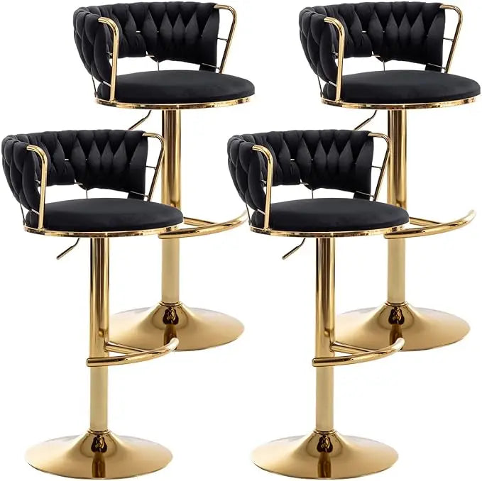 Gold Velvet Bar Stools Set of 4, Counter Height Bar Stools with Low Back, Swivel Stool for Kitchen Island, Bar Pub (Beige)