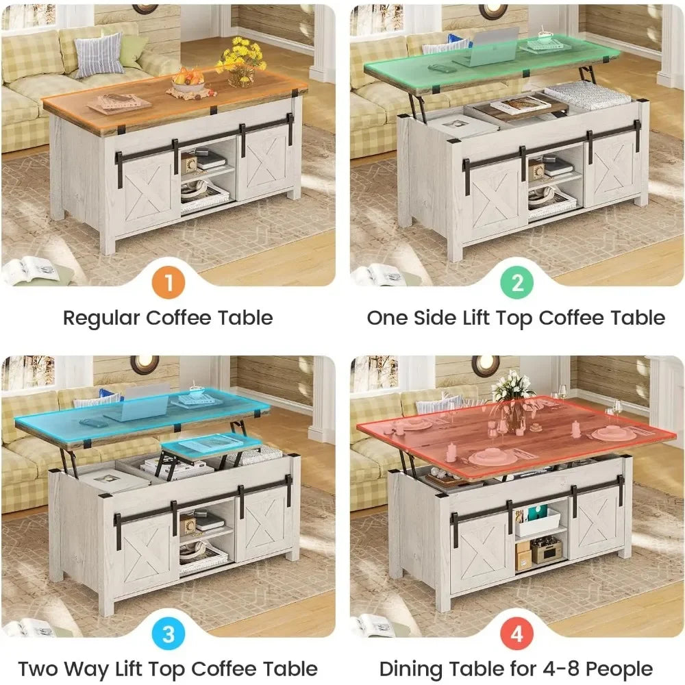 Lift Top Coffee Table 4 in 1 Multi-Function Convertible Coffee Tables with Storage and Hidden Compartment Farmhouse Coffee Table