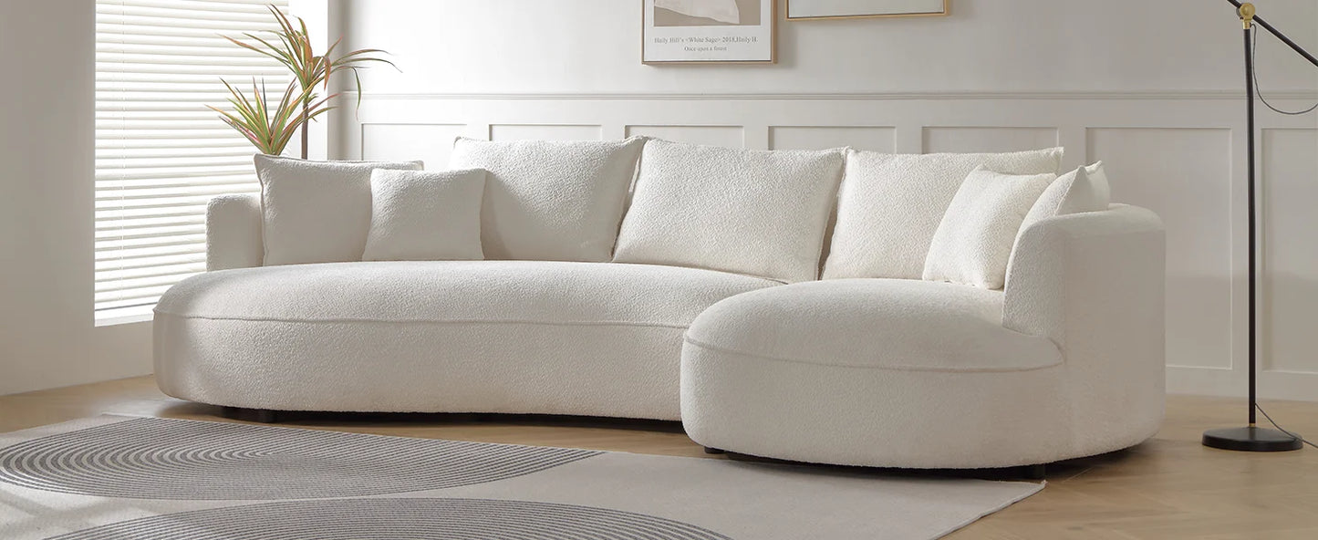 124.8" Modern Curved Sofa Couch, Upholstery Boucle Sofa Couch with Pillows, Right Hand Facing Sectional Boucle Fabric Couch