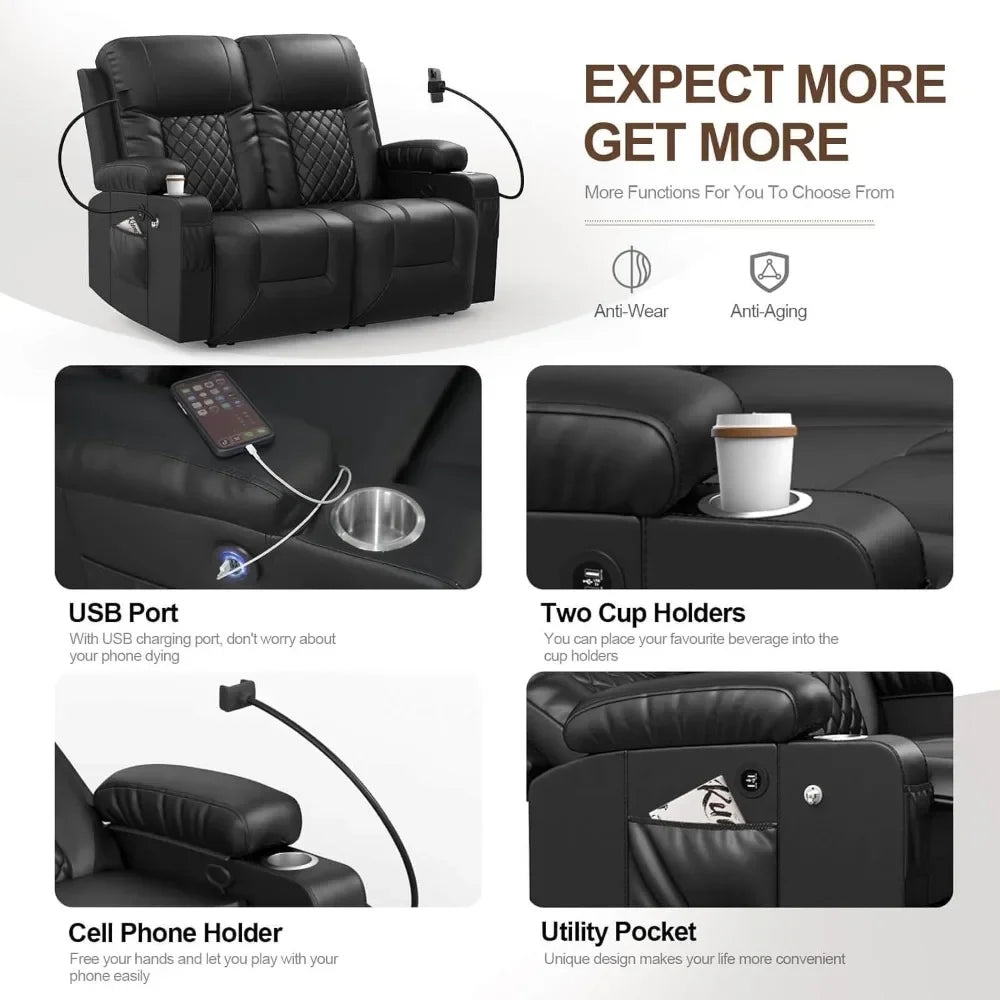 Loveseat Recliner Sofa, 2 Seater Reclining Loveseat Sofa, PU Leather Recliner Loveseat Couch, Modern Recliner Chair for Living