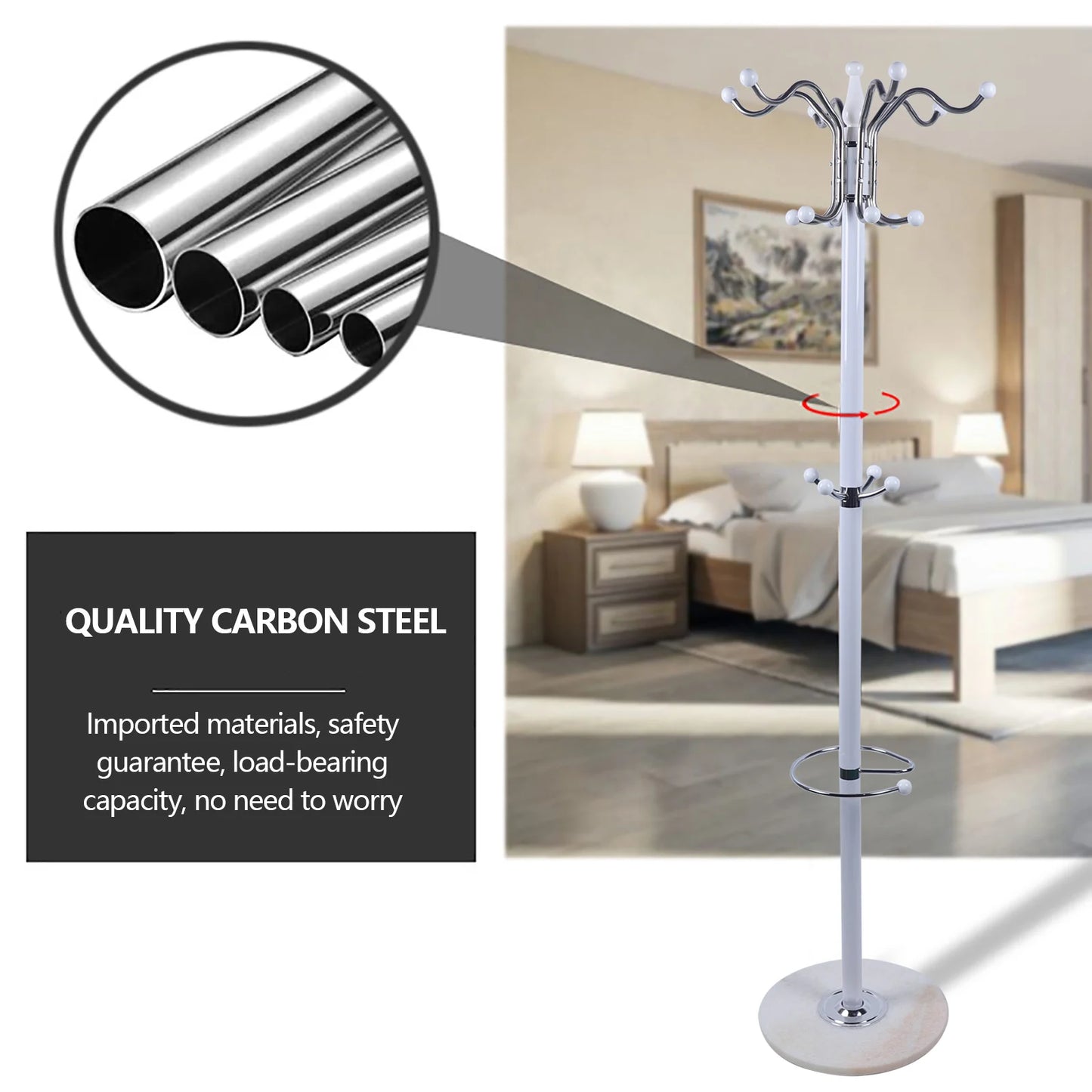 Metal Coat Tree Coat Racks with 16 Hooks Hat Jacket Stand Tree Holder Hanger Rack Marble Base