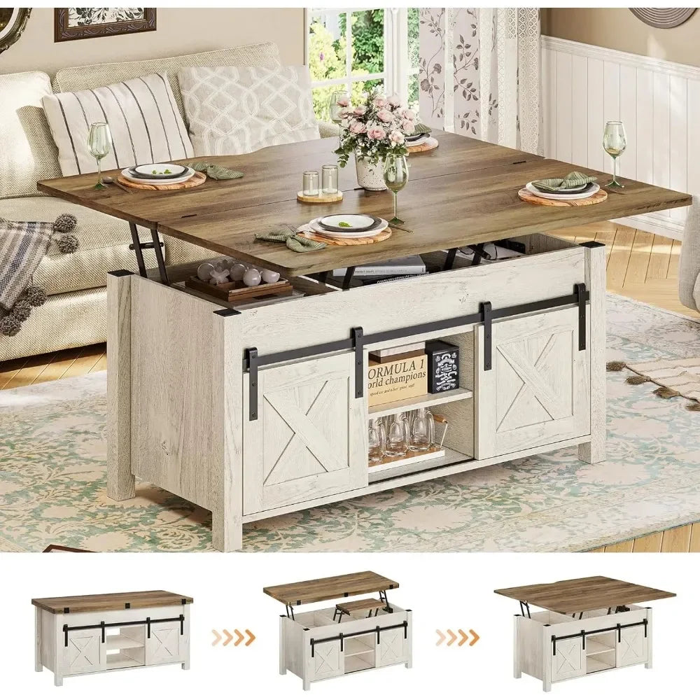 Lift Top Coffee Table 4 in 1 Multi-Function Convertible Coffee Tables with Storage and Hidden Compartment Farmhouse Coffee Table