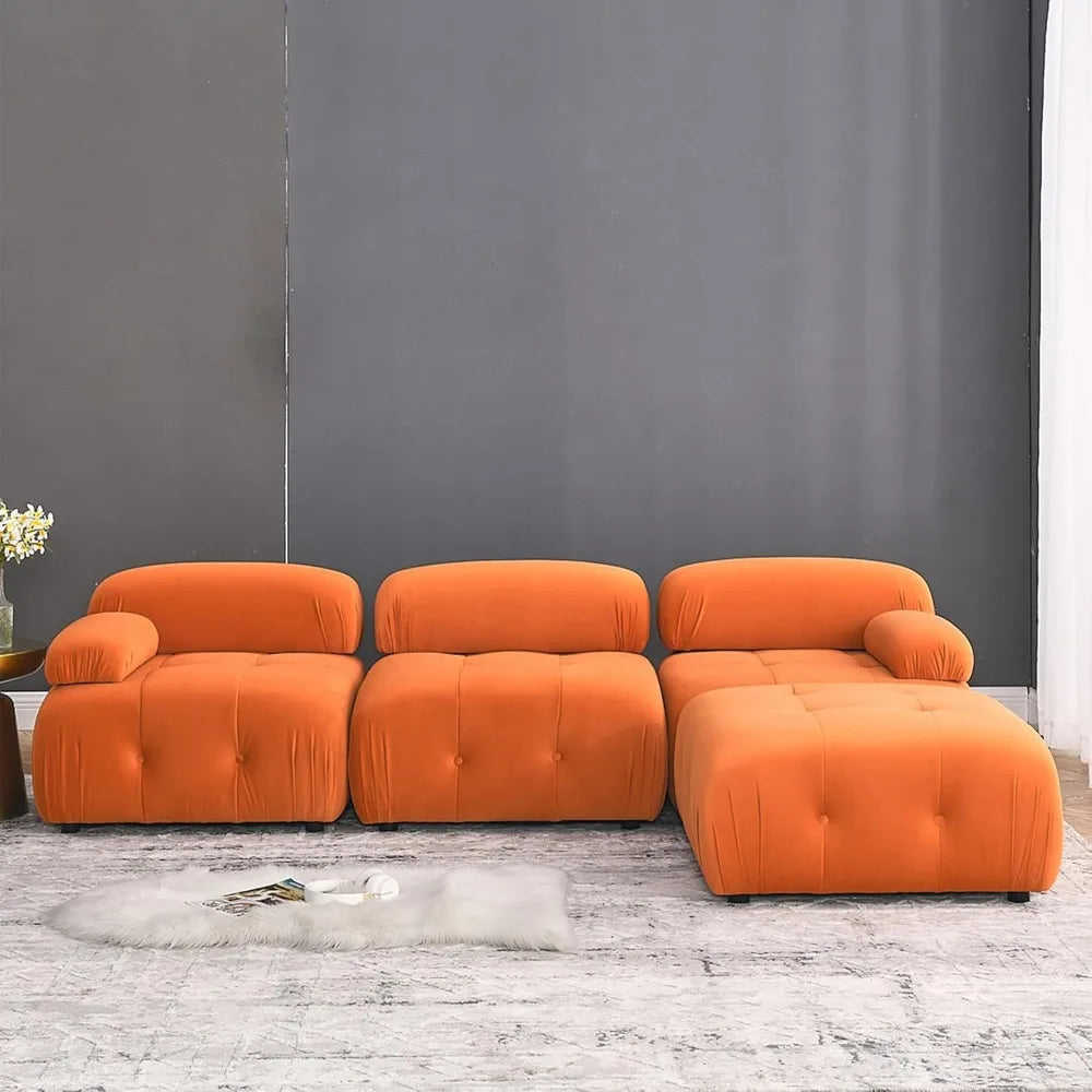 Modular Sectional Sofa,93"Green Velvet Sectional Cloud Couches for Living Room,Modern L-Shaped Sofa for Bedroom Apartment Office