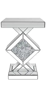 Modern Console Table Mirrored Finished, Glam Style W Silver Entryway Table Inlay with Sparkly Crushed Crystals, 35 inches Contem