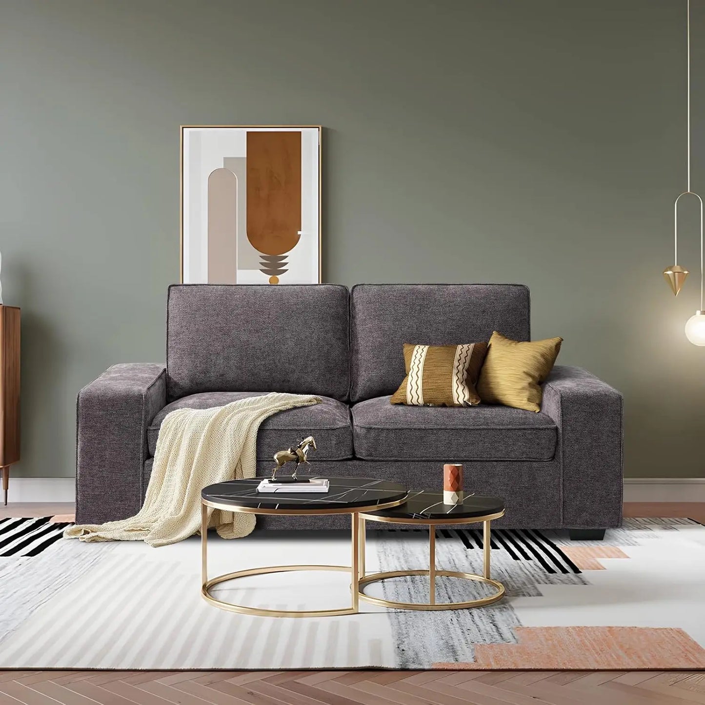 Couches for Living Room, Modern Chenille Couches and Sofas Living Room Furniture with Metal, Removable Cushion/Easy to Install