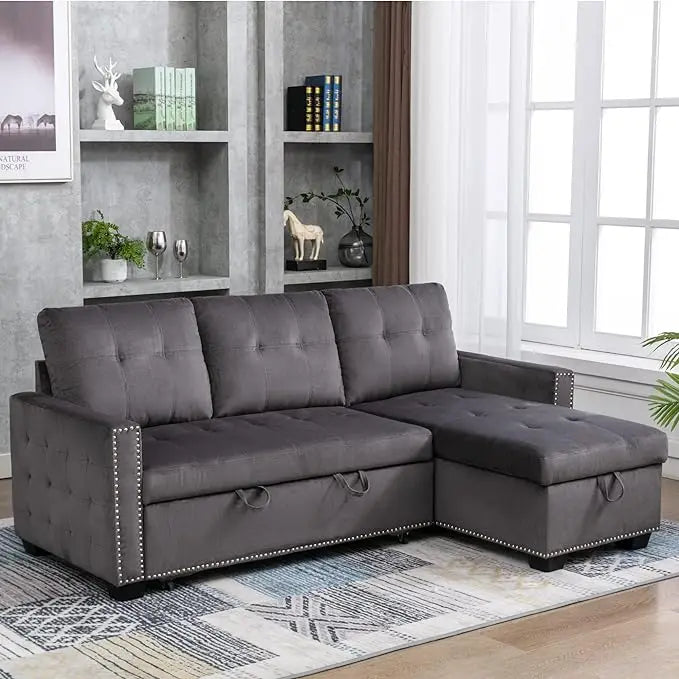 Modern Convertible Sleeper Sofa Bed, Seat Lounge Sofa w/Reclining Backrest,Toss Pillows,Sofa Couch Pullout Bed for Living Room