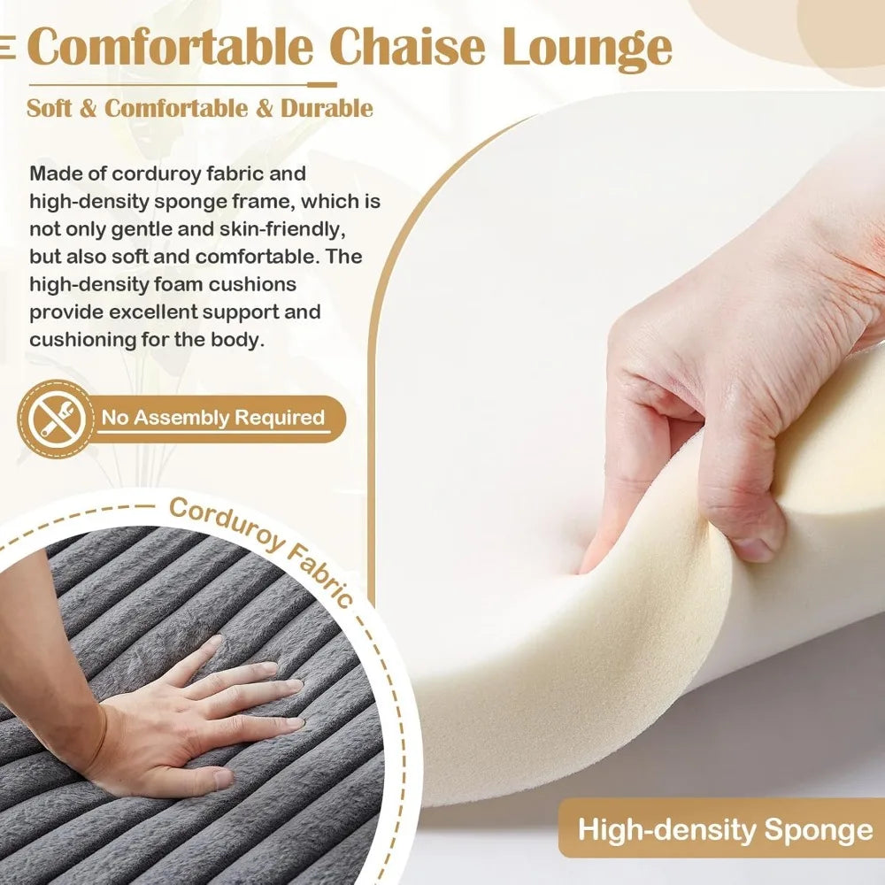Oversized Chaise Lounge Chair Indoor,48.5" Upholstered Plush Corduroy Sofa W Armrests&Pillows,Comfy Lounge Sofa Deep Seat Sofa