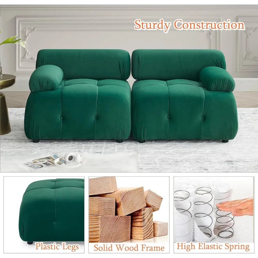 Modular Sectional Sofa,93"Green Velvet Sectional Cloud Couches for Living Room,Modern L-Shaped Sofa for Bedroom Apartment Office