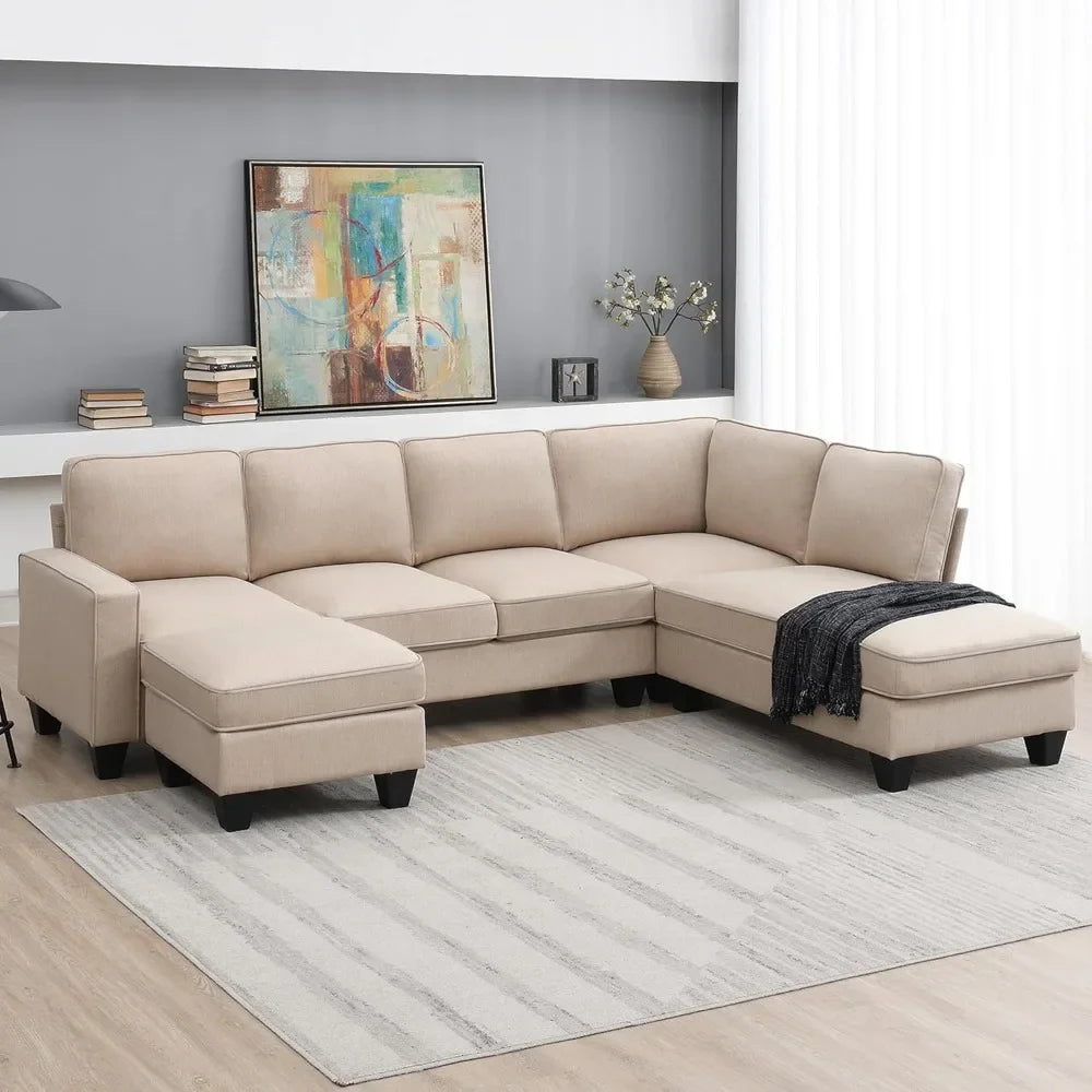 Modern Convertible Sectional Sofa,U Shape Sectional Sofa for Living Room, 7 Seat L Shaped Living Room Sofa Set with Ottoman