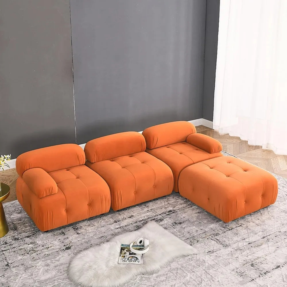 Modular Sectional Sofa,93"Green Velvet Sectional Cloud Couches for Living Room,Modern L-Shaped Sofa for Bedroom Apartment Office