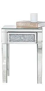 Modern Console Table Mirrored Finished, Glam Style W Silver Entryway Table Inlay with Sparkly Crushed Crystals, 35 inches Contem
