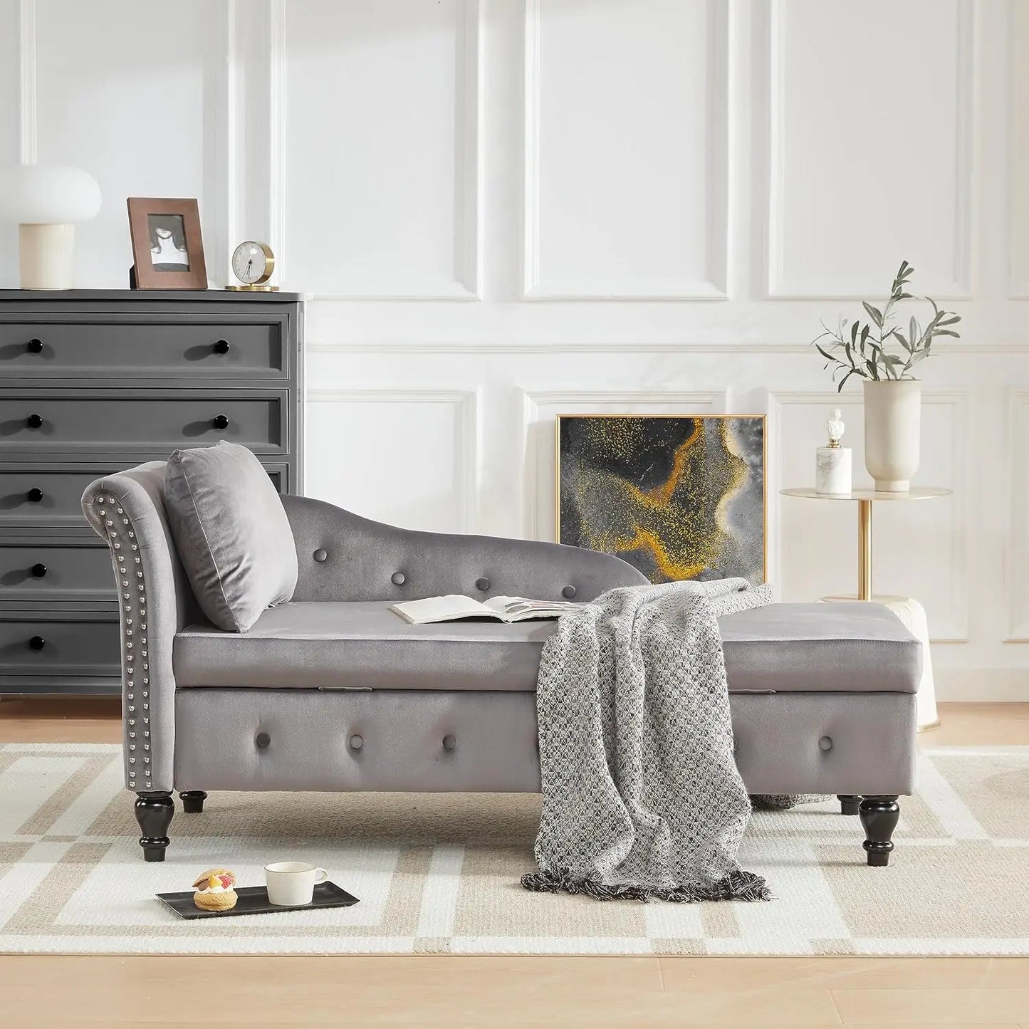 Lounge Indoor with Storage, Upholstered Chaise Lounges Couch with Pillow for Living Room, Bedroom and Office, Modern Nail