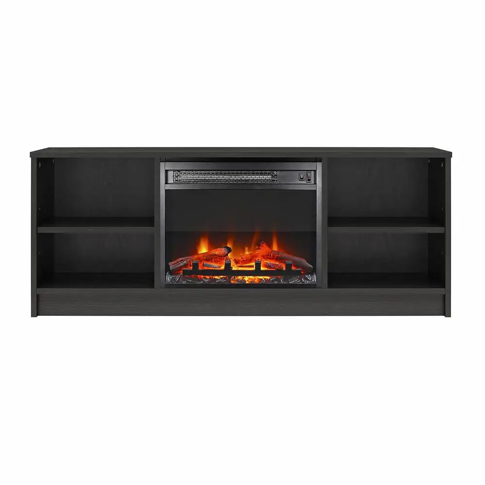 Electric Fireplace TV Stand Black Oak Media Storage Console Heater LED Flames Adjustable Shelves 55" TV 47.44"x15.67"x18.58" H