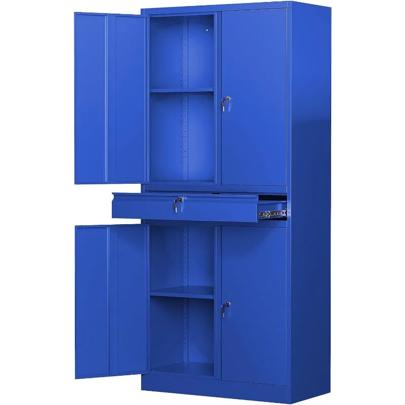 Metal Garage Storage Cabinet with Locking Doors and Adjustable Shelves, Tool Storage Cabinet with 1 Drawer - 71" Steel Locking