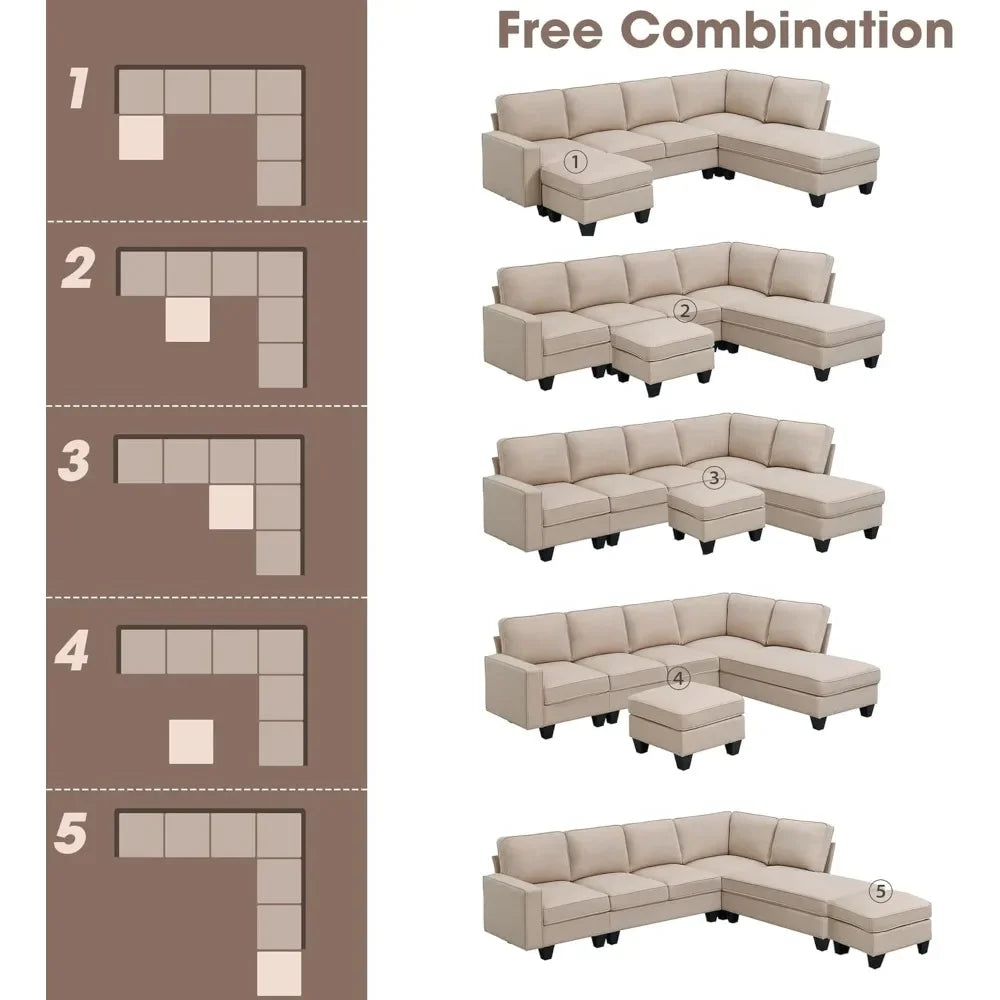 Modern Convertible Sectional Sofa,U Shape Sectional Sofa for Living Room, 7 Seat L Shaped Living Room Sofa Set with Ottoman