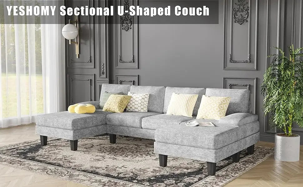 YESHOMY Convertible Sectional Sofa U-Shaped Couch with Soft Modern Cotton Chenille Fabric for Living Room, Oversized Seats with