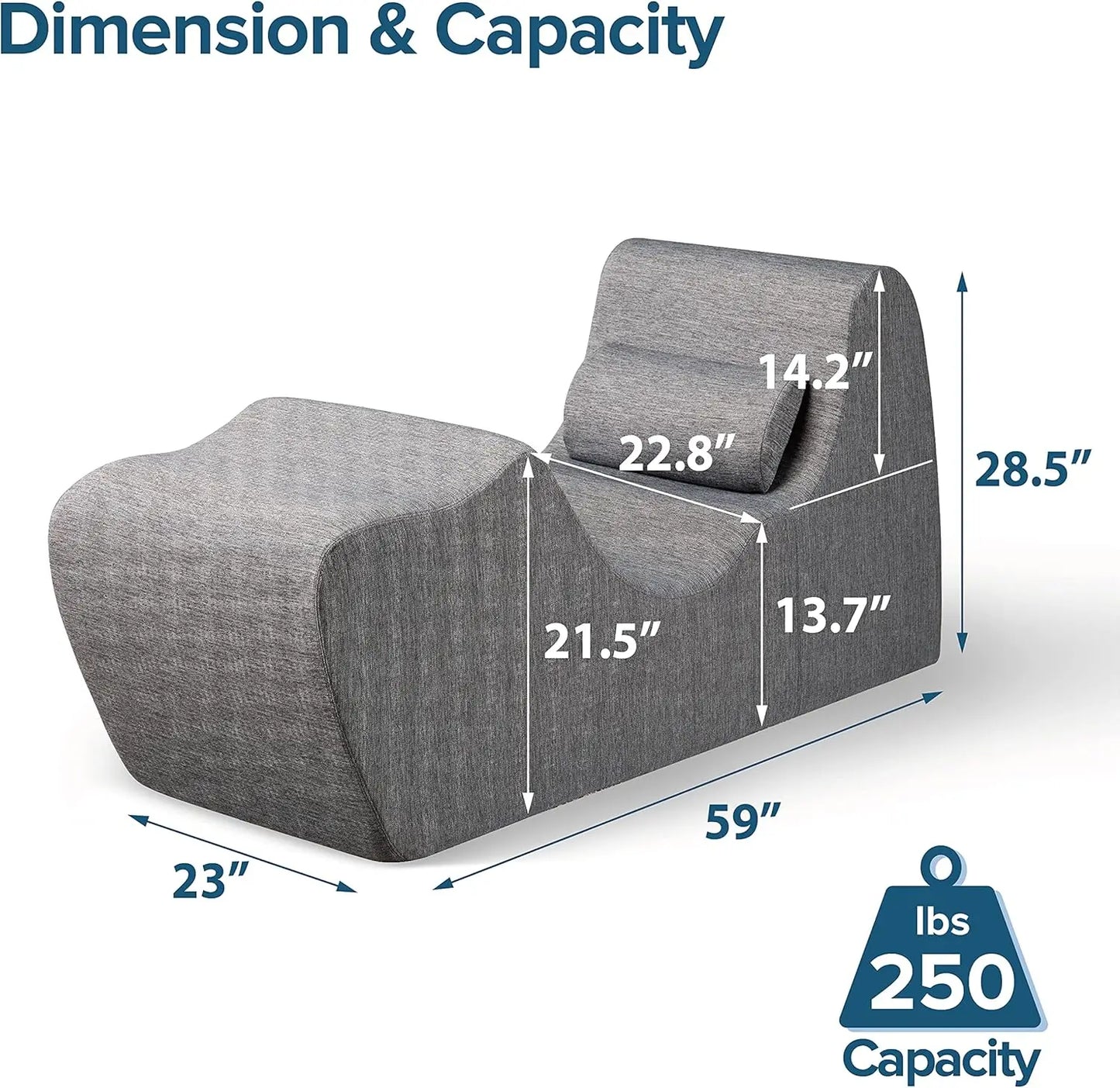 Lotus Chaise Lounges, 59D x 23W x 28.5H in, Dark Grey